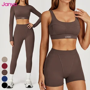 Janya High Quality 2-Piece Sports Wear Set Nude High Waist Gym Fitness Leggings Breathable Shockproof Yoga Top Sets for Women
