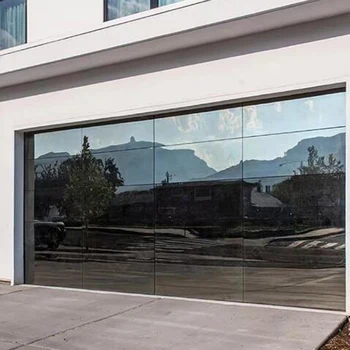 full view garage door Aluminum alloy frosted glass modern new black combined automatic garage door for house best salls