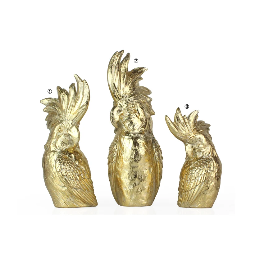 decoración de animales de lujo resina de hojas de oro artificiales objetos de loro de la mesa decoración de la parte superior de la escultura decoración del hogar oro cf1190098-d41 brillo d