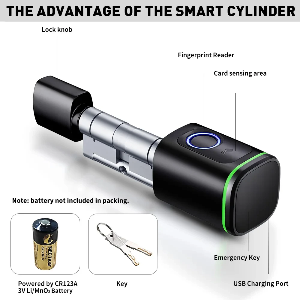 Keyless Smart Cylinder Lock with Tuya Smartlife App NFC IC Card PIN Code Mechanical Key Unlock Support Gateway