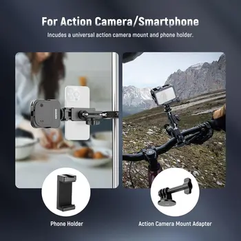 NEEWER Super Clamp with 3" Dual Ball Head Magic Arm Cold Shoe, 1/4" Threads, Phone/Action Camera Mount Adapter for Desk Tripod detail image