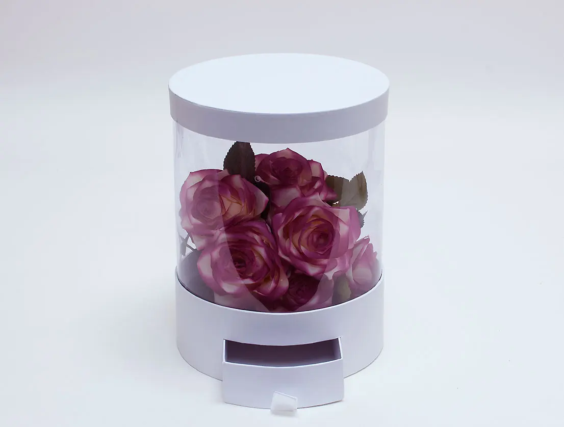Luxury Custom PVC Rose Gift Box Round Paper Flower Display Packaging Box With logo Transparent Round Flower Box