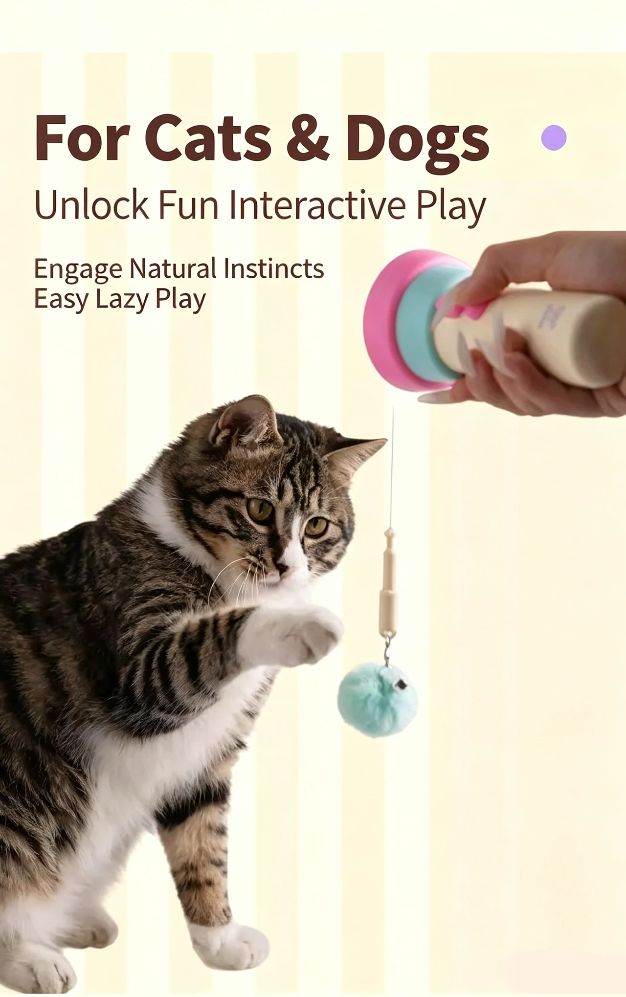 product electric automatic cat fishing toy retractable pom pom launcher hands free teaser wand boredom relief interactive kitten-3