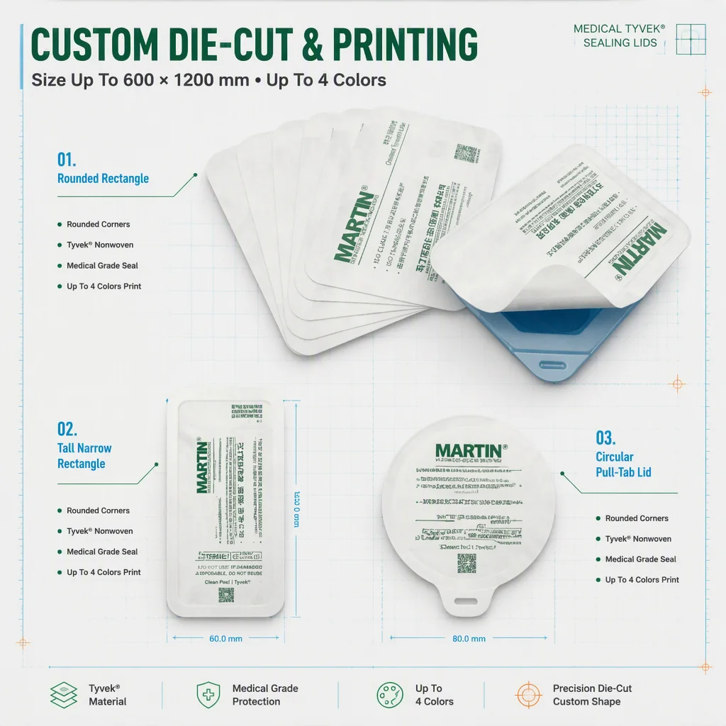 Medical Packaging Tyvek Paper Sealing Lids and Dialyzing Medical Assembly Trays Medical Instrument Tray Lids