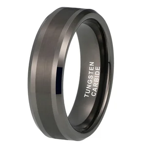 Coolstyle Jewelry 6mm Wholesale Fashion Engagement Wedding Band Beveled Edges Gunmetal Tungsten Carbide Ring for Men Women