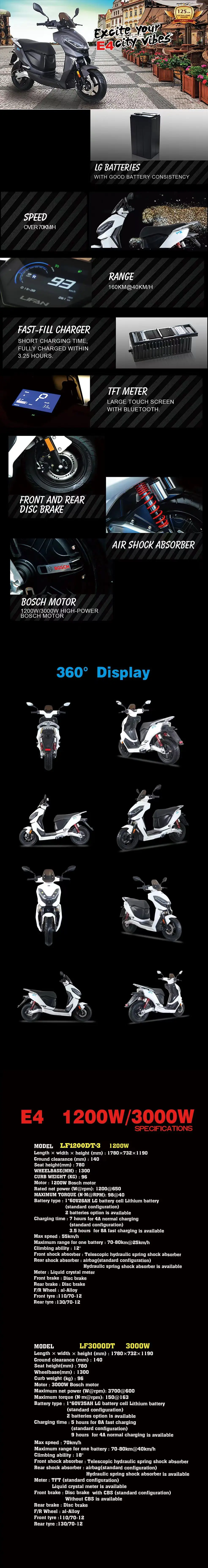 LIFAN E4 3000W high speed electric scooter motorcycle