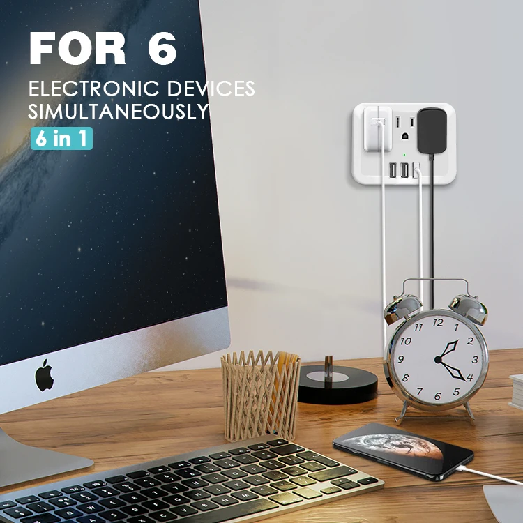 Глобальная версия, 3 розетки переменного тока и 3 USB-порта, американская стандартная розетка, настенная розетка, Белый адаптер питания