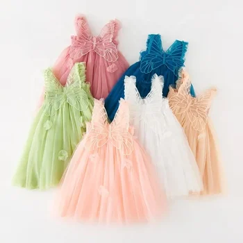 Girls Princess Mesh Layers Cake Dresses For Kids Embroidery Elegant Party Tutu Prom Wedding Vestidos Summer Children Clothes