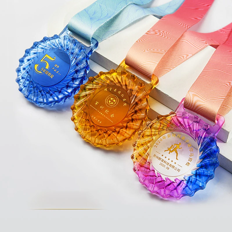 High Grade New Crystal Medal Ribbon Logo Engraved Gold Marathon Soccer Basketball  Sports Medals Souvenir Gifts