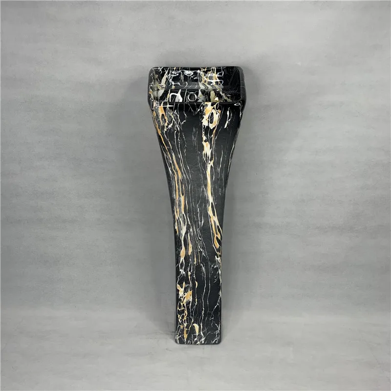 New Decal Black Marble Color Ceramic Small Size Pedestal Basin Bathroom Floor Standing Sink