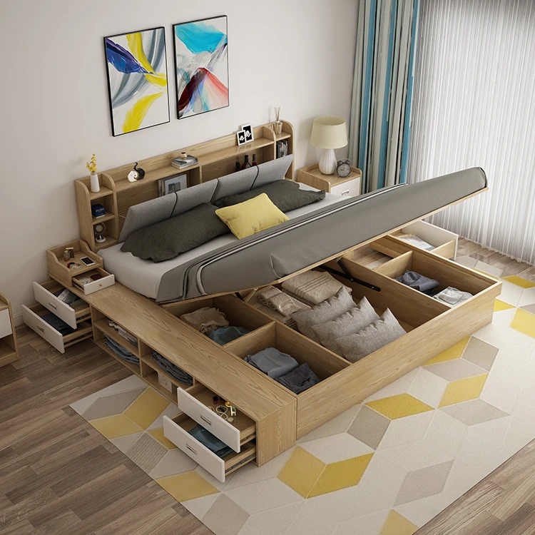 Многофункциональная спальня Nordic Modern Gas Lift High Box Storage Twin Size Bed