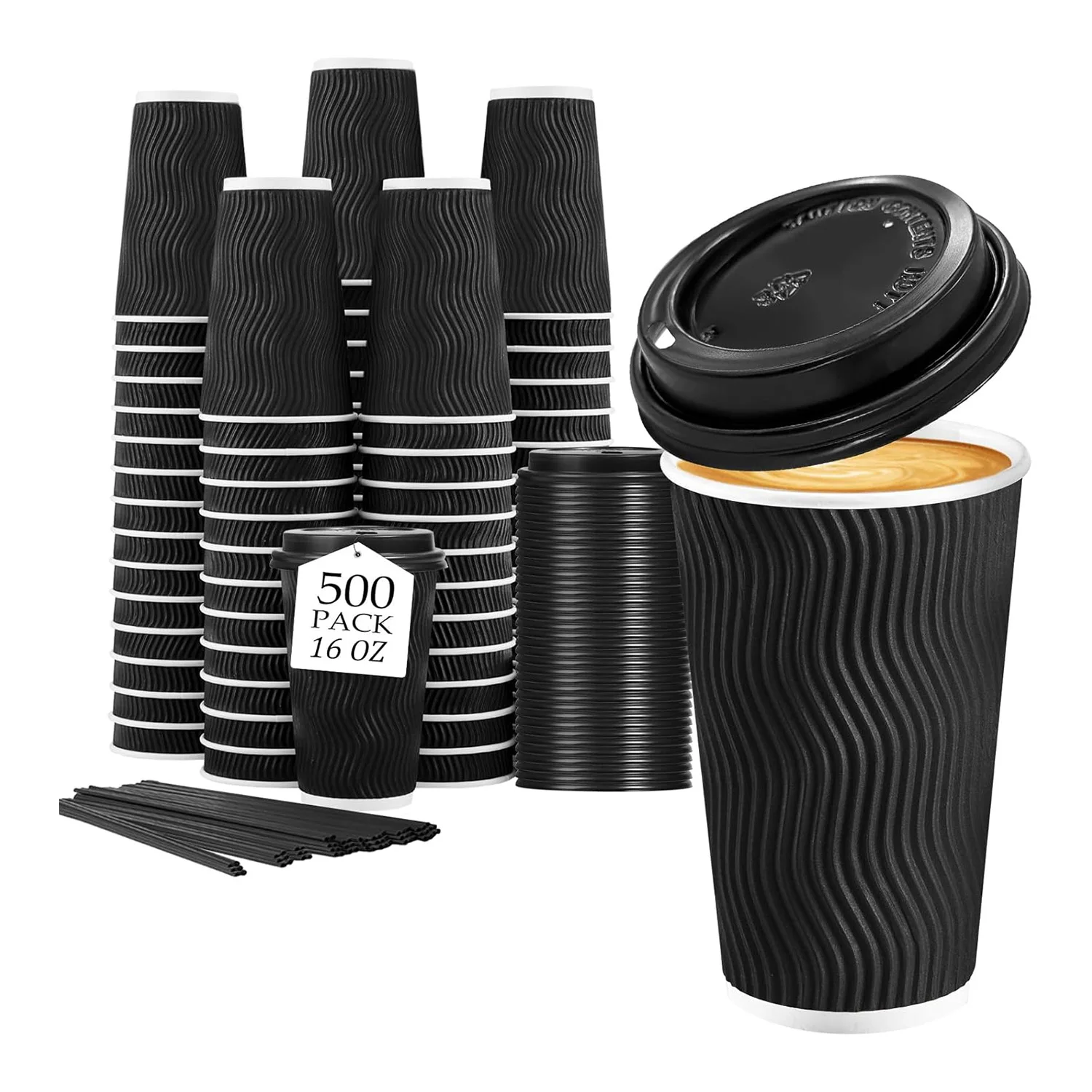 Custom logo Printing Cafe Takeaway 12oz 16oz Ripple Wall Bubble Boba Milk Tea Paper Cup Packaging with Lid