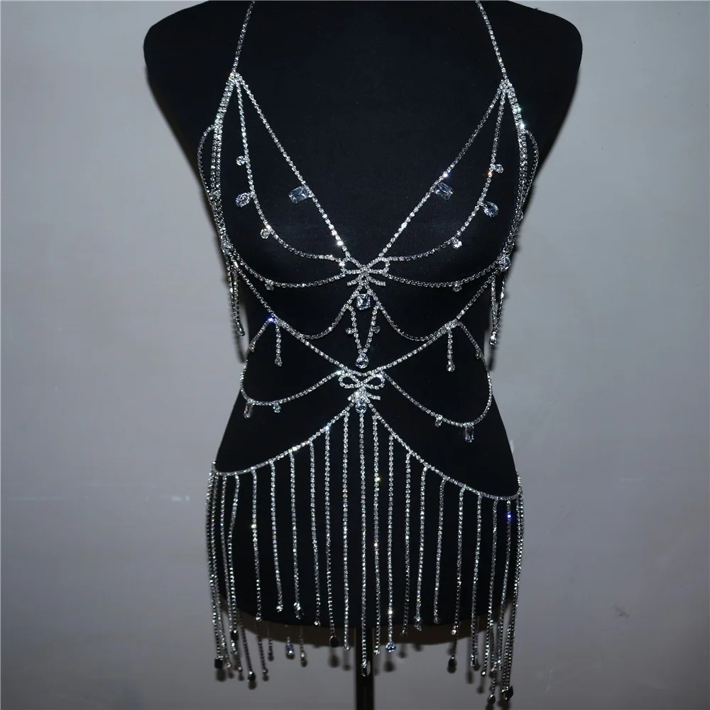 knee length dresses for ladies Silver Backless Chainmail Dress