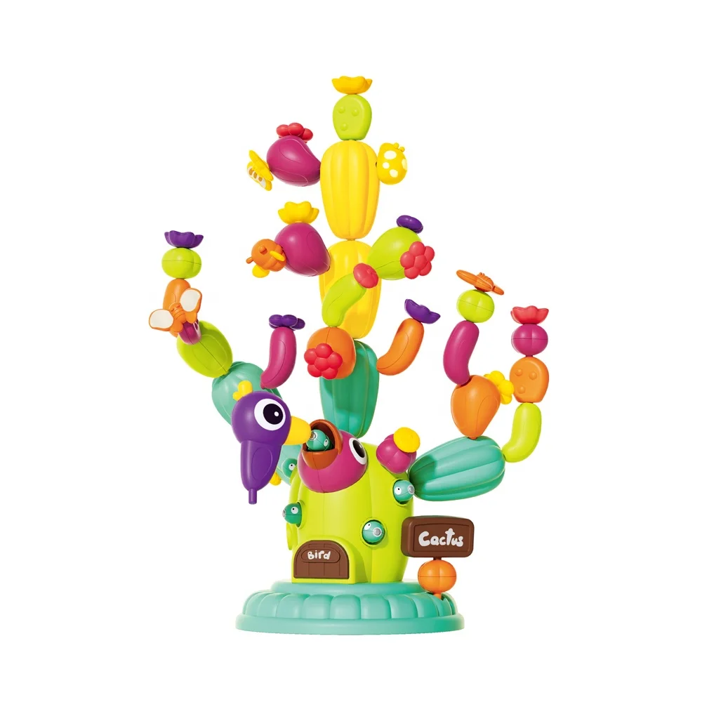 Montessori Balance Stacking rainbow Cactus Toy DIY Build and Stack Cactus  Blocks Magnetic Adsorbed Catch Worms Bird Feeding Game