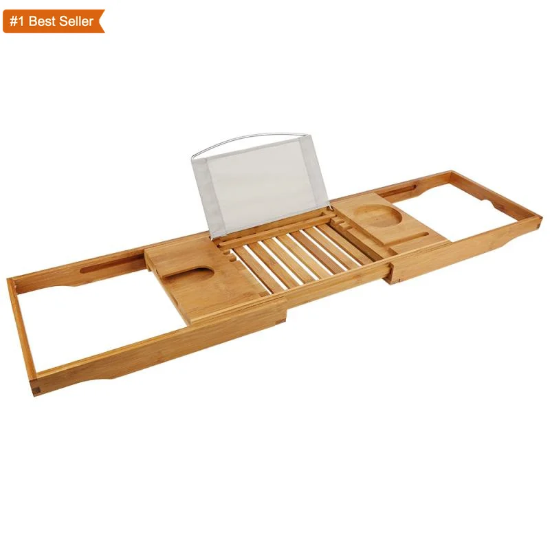 Jumon Extendable Bamboo Bath Tub Tray Table Shelf Bathtub Tray Spa