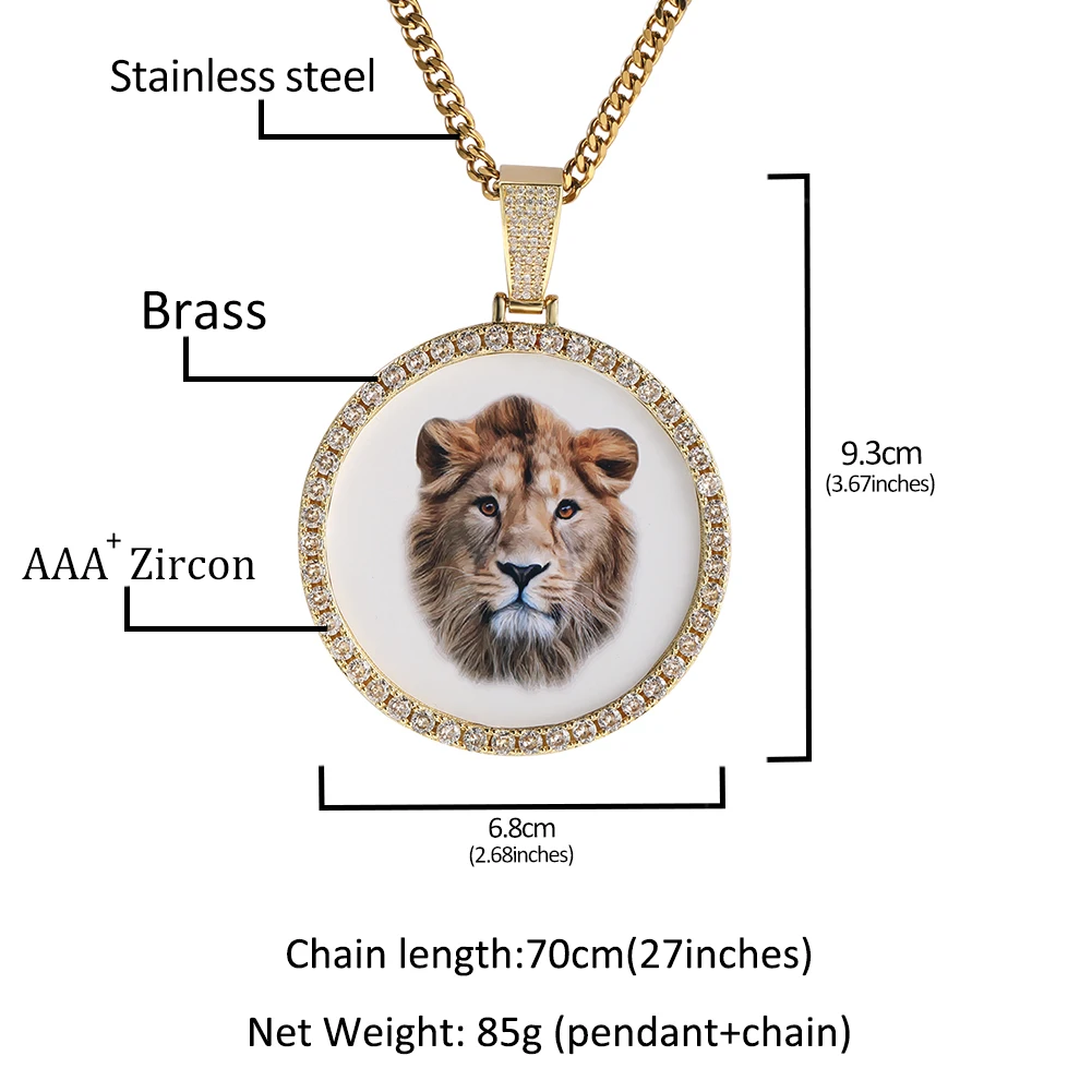 Personalized Round Shape Small Medium Large Size Photo Memory Picture Pendant Free Engraving Memory Necklace