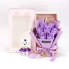 Pink card box with 7 roses bouquet Light purple
