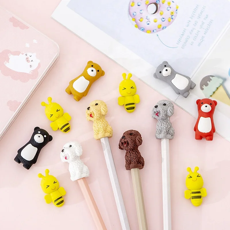 Милый мультяшный вставленный ластик для детей канцелярские принадлежности мягкий резиновый карандаш 3D вставка животных карандашей