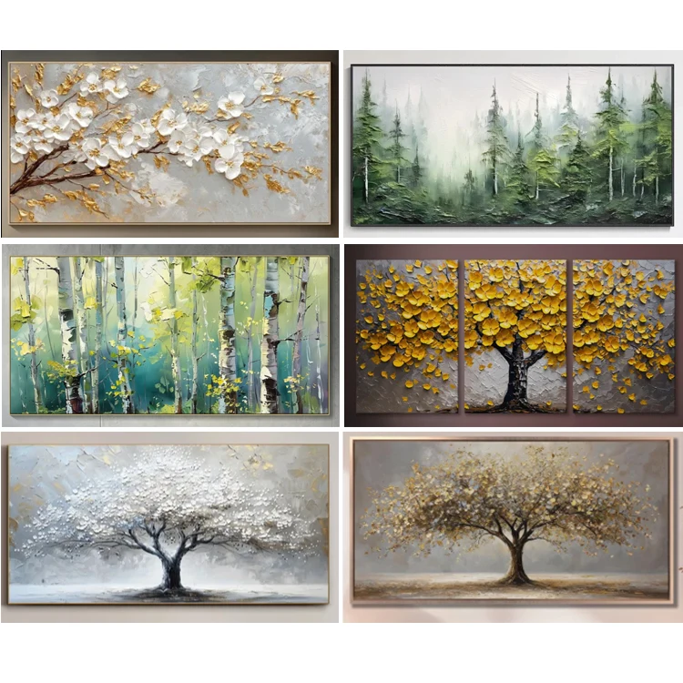 Living Room Handmade Acrylic Contemporary Textured 3D Wall Art Decor Landscape Golden Tree Painting