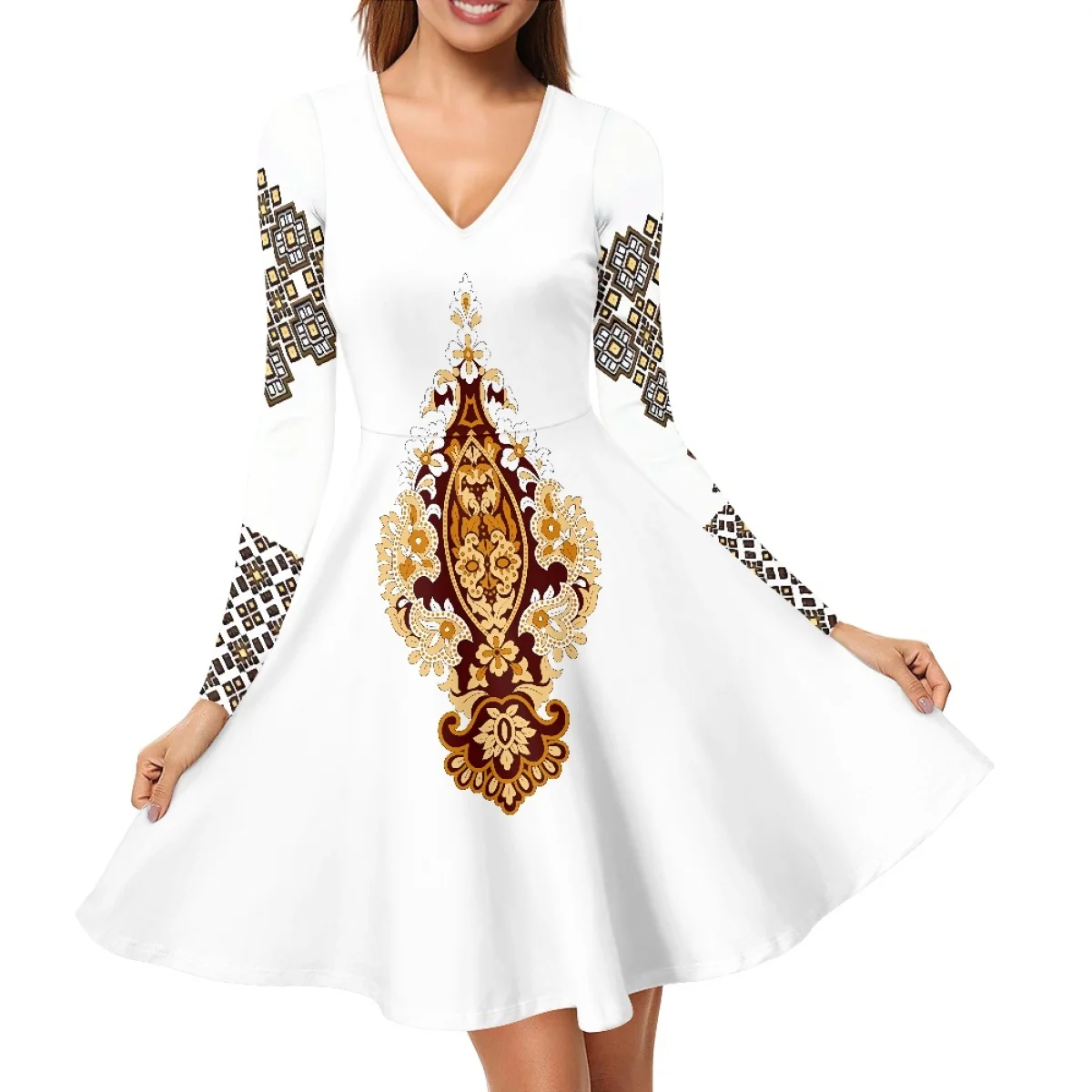Custom Ethiopia Clothes Women Long Sleeve Dress Casual Dresses All Over Dresses V Neck A-line Elegant Fashion Women's Vestidos Custom Ethiopia Clothes Women Long Sleeve Dress Casual Dresses All Over Dresses V Neck A-line Elegant Fashion Women's Vestidos