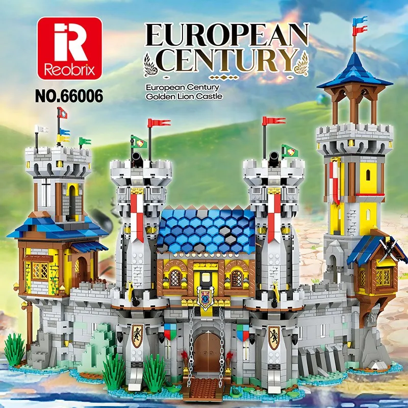 liangjun 66006 The European Century Medieval Golden Lion Castle 66006 MOC House Model Building Blocks Brick Set