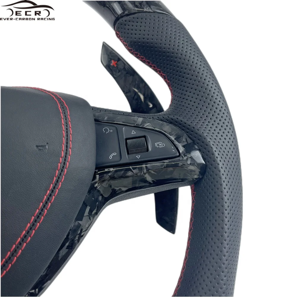 Ever-Carbon Racing ECR Custom Design Flat Bottom Forged Carbon Fiber Steering Wheel for Skoda Octavia Steering Wheel