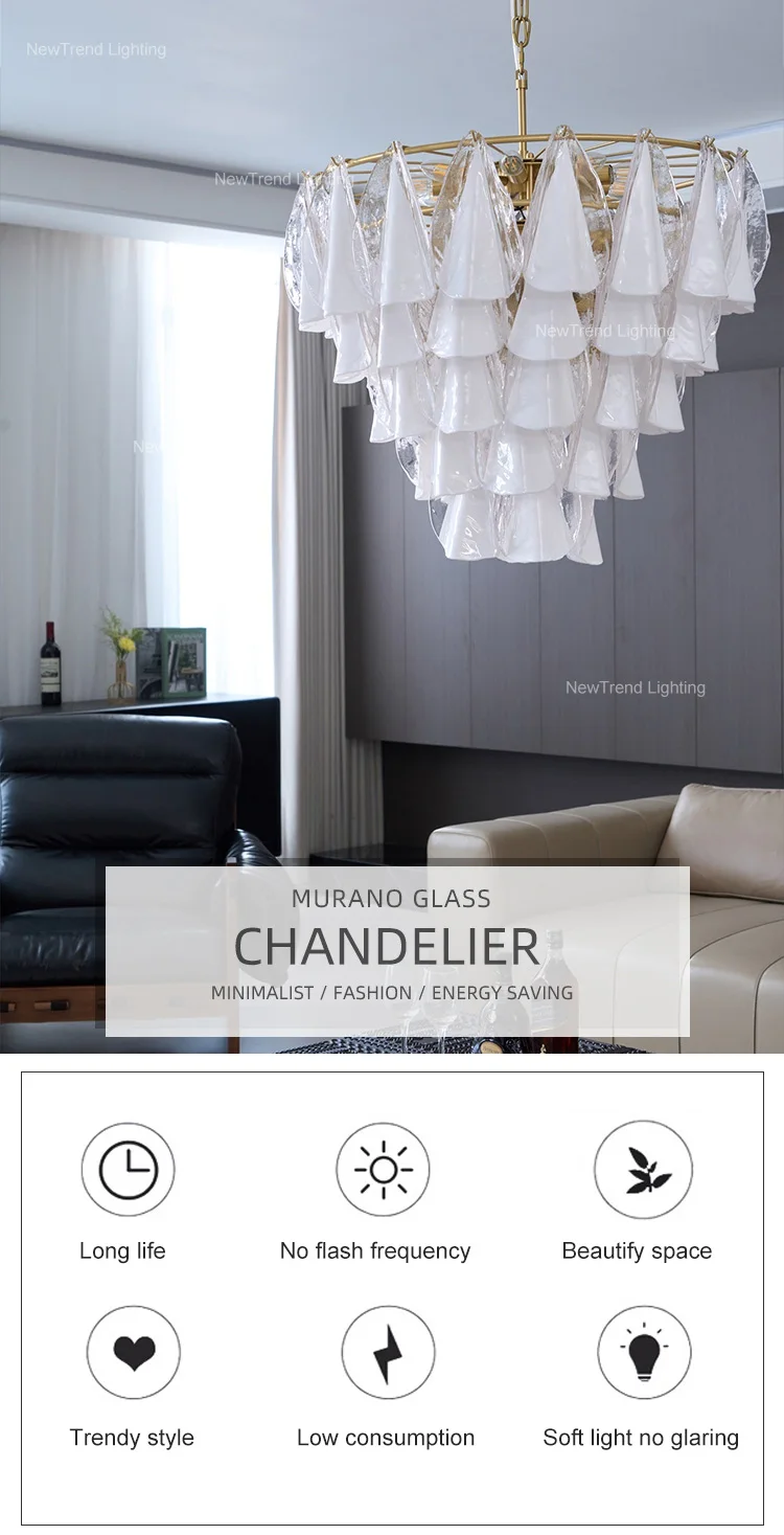 cpl 455 french vintage murano glass petal chandelier  luxury white floral pendant light for bedroom-0