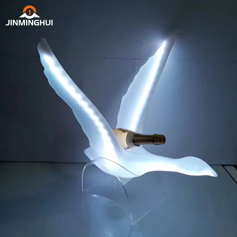 Custom Logo White Grey LED Glorifier Acrylic Bird Goose Shape Vodka Bottle Presenter for Advertising Party Display Racks