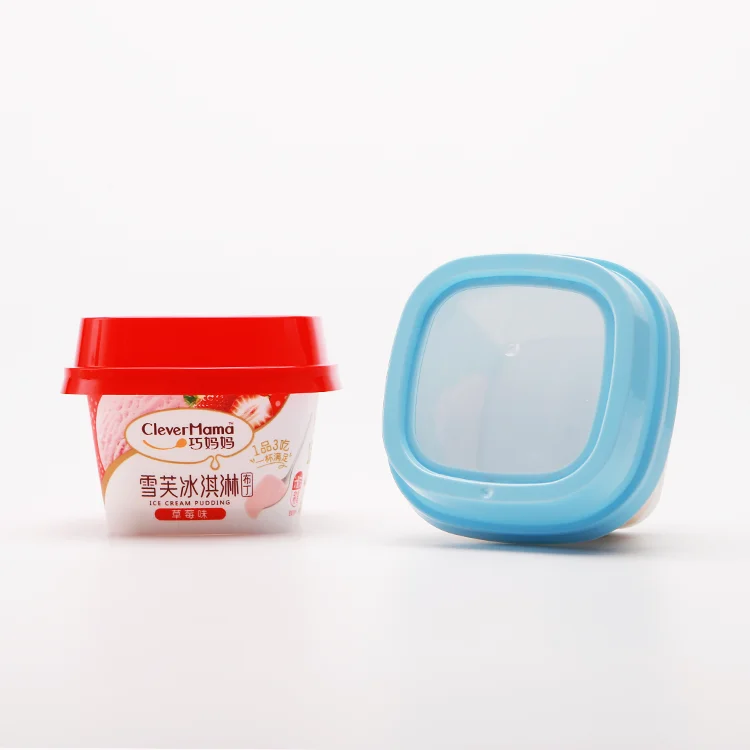 90ml IML Plastic Yogurt Cup With Lids-Squre Shape Yoghurt Cup Containers  for Jellies Yogurt Pots Packaging