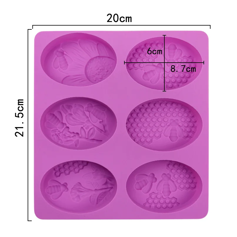 6 Cavity Oval Honey Bee Silicone Soap Mold, Soap Making Molds