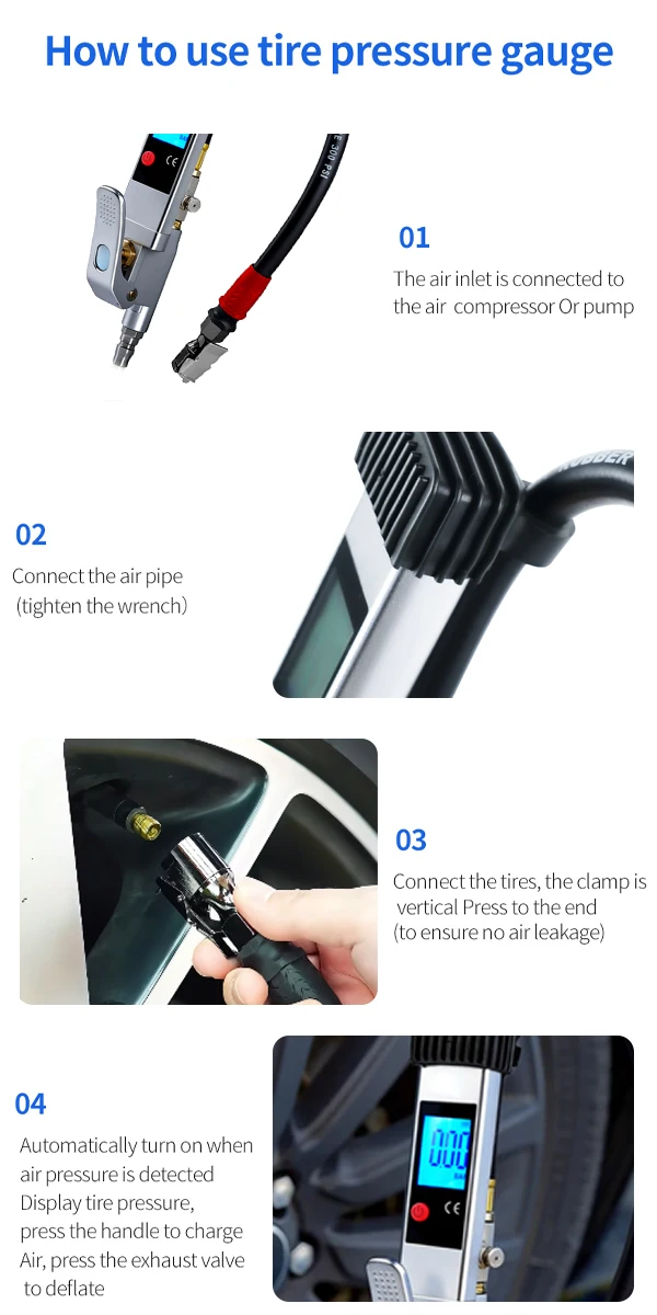 SEAPENG DP-708E digital tire pressure gauge with hose and chuck