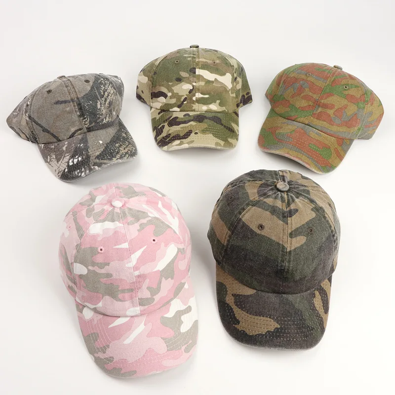 Wholesale Hunting Quality Stone Washed Cotton Camo Tactical Caps Green Camo Forest Adjustable Trucker Baseball Caps