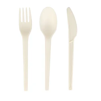 Biodegradable PLA knife, fork and spoon degradable tableware corn starch birthday pie 3-piece set 6 inches white
