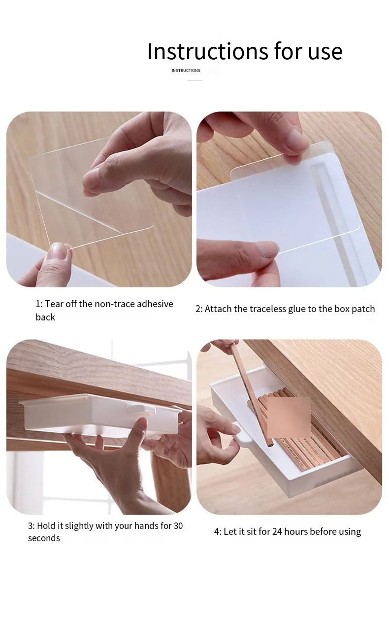 Self-adhesive storage box Perforation-free cabinet organizer box Self-adhesive drawer organizer hidden under desk supplier