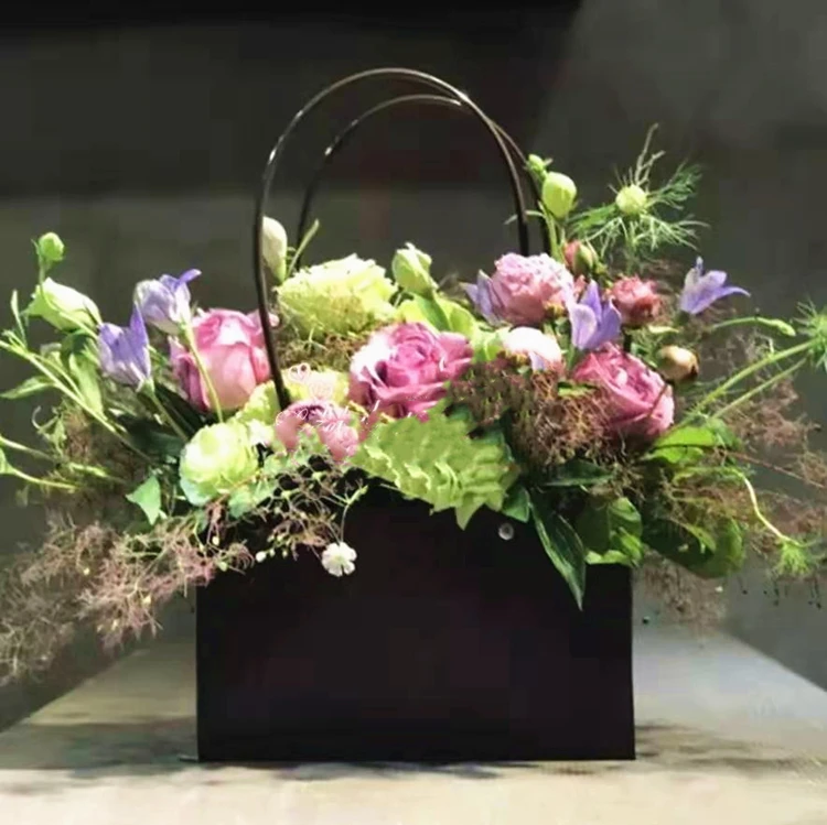 Портативная Цветочная корзина на заказ, Цветочные букеты, коричневая переноска, водонепроницаемые Цветочные художественные бумажные пакеты с ручкой