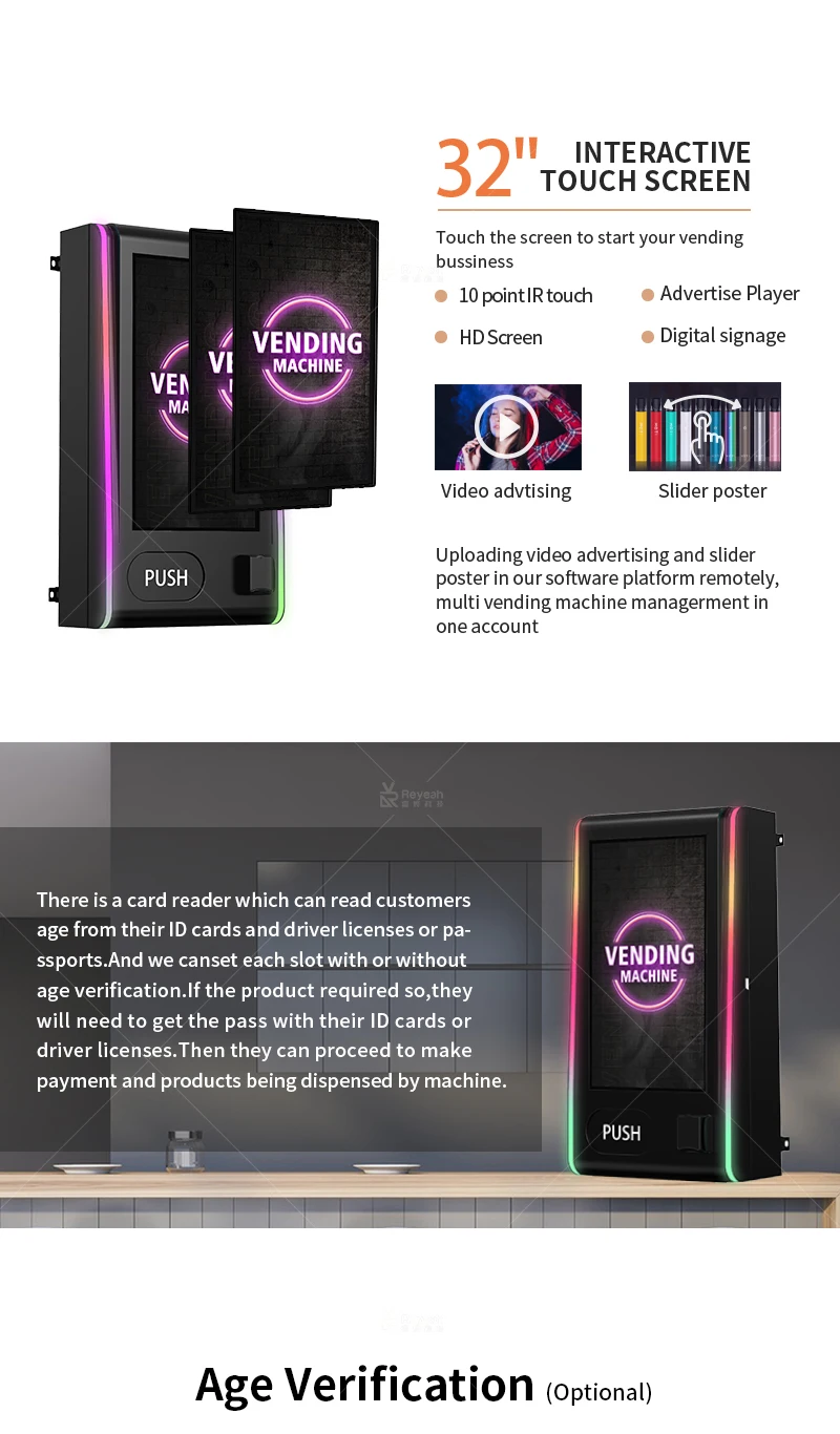 Id Card Reader Wall Mounted Vending Machine Touch Screen Age Check Id