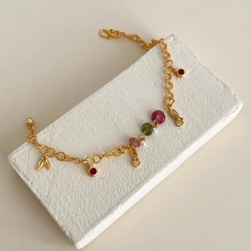 KAKODIY Luxury Gold Plated Adjustable Custom 925 Sterling Silver Women's Natural Tourmaline Bracelet detail 6