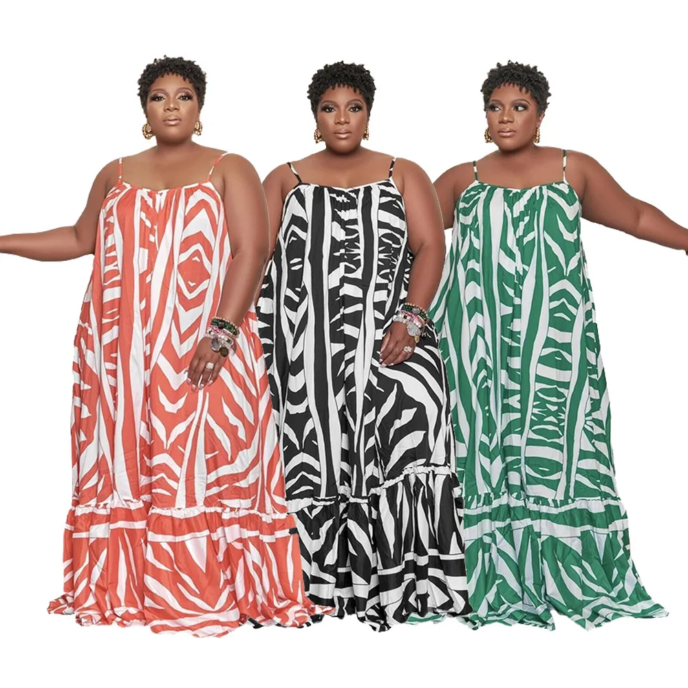 Fashion Design Summer Plus Size 4XL 3XL 2XL XL Dresses Woman Printed Maxi Sling Dress