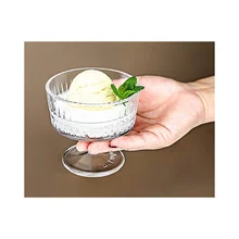 Sword Pattern Ice Cream Cups Glass Milk Shake Tumbler Goblet with Stem Transparent Glassware Vintage Design Manufacturer Supply