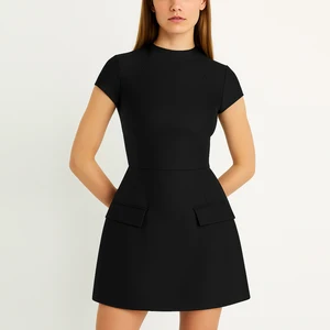 Custom Clothing Manufacturers Factory Fashion Designer Summer Elegant Ladies a Line Pocket Black Short Mini Dress for Women