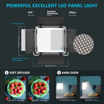 Neewer 2/3 Packs 660 LED Video Light With APP Control, Photography Video Lighting Kit With Light Stands, Dimmable 40W + Diffuser detail image