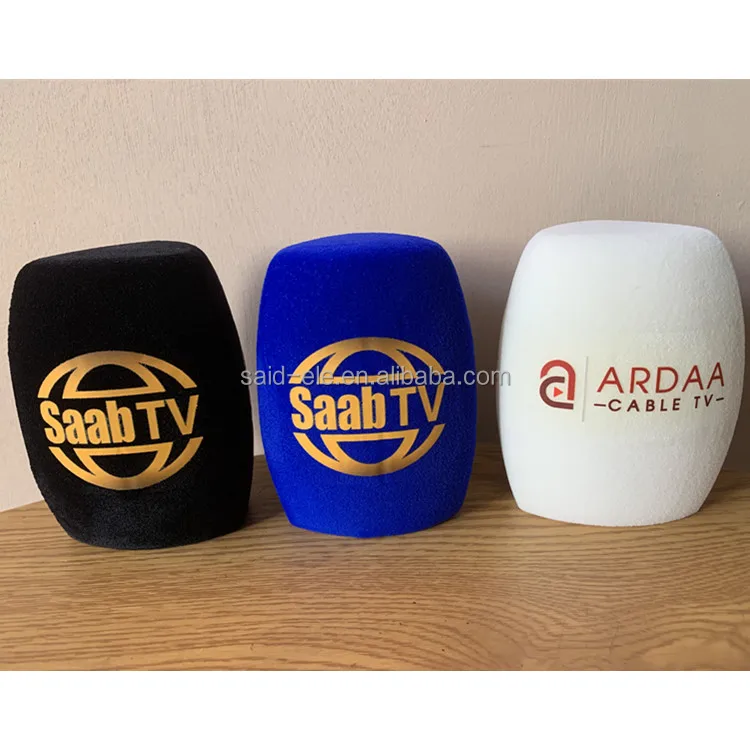 Dubai CCTV Channel Microphone Windshields Custom logo Printed TV Press Reporter Mic Windscreen Mic Sponge