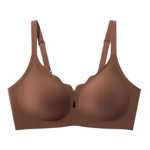 Women's Seamless Jelly Gum Plus Size Collar Steel Ring Bra Large Cup Hook Closure Solid Pattern Bra