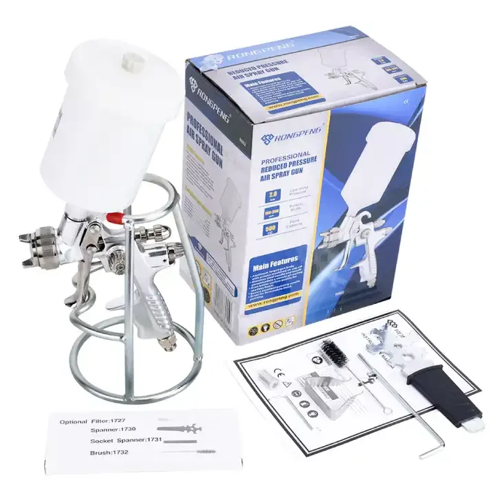 RONGPENG R802 Professional HVLP Spray Gun Aluminum Forged Paint Gun Body Pneumatic Spray Gun Gravity Feed