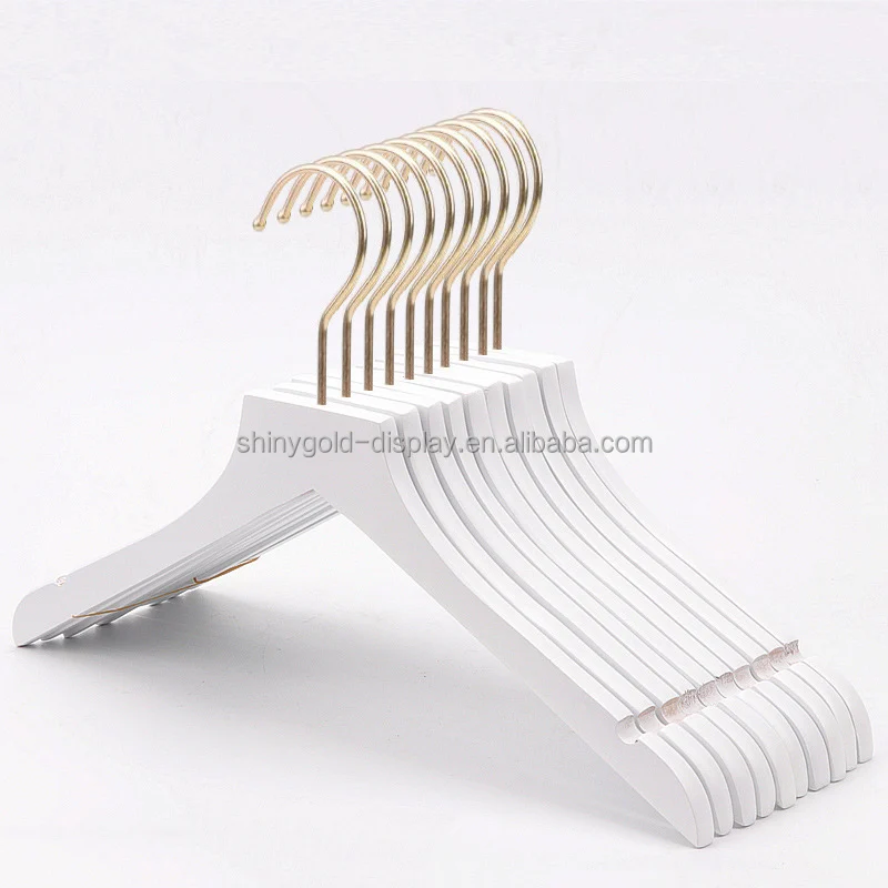 Free Custom Logo Luxury Cloth Hanger Wood Clip Hanger Non Slip Boutique Wooden White Clothes Hanger for Clothing Shop
