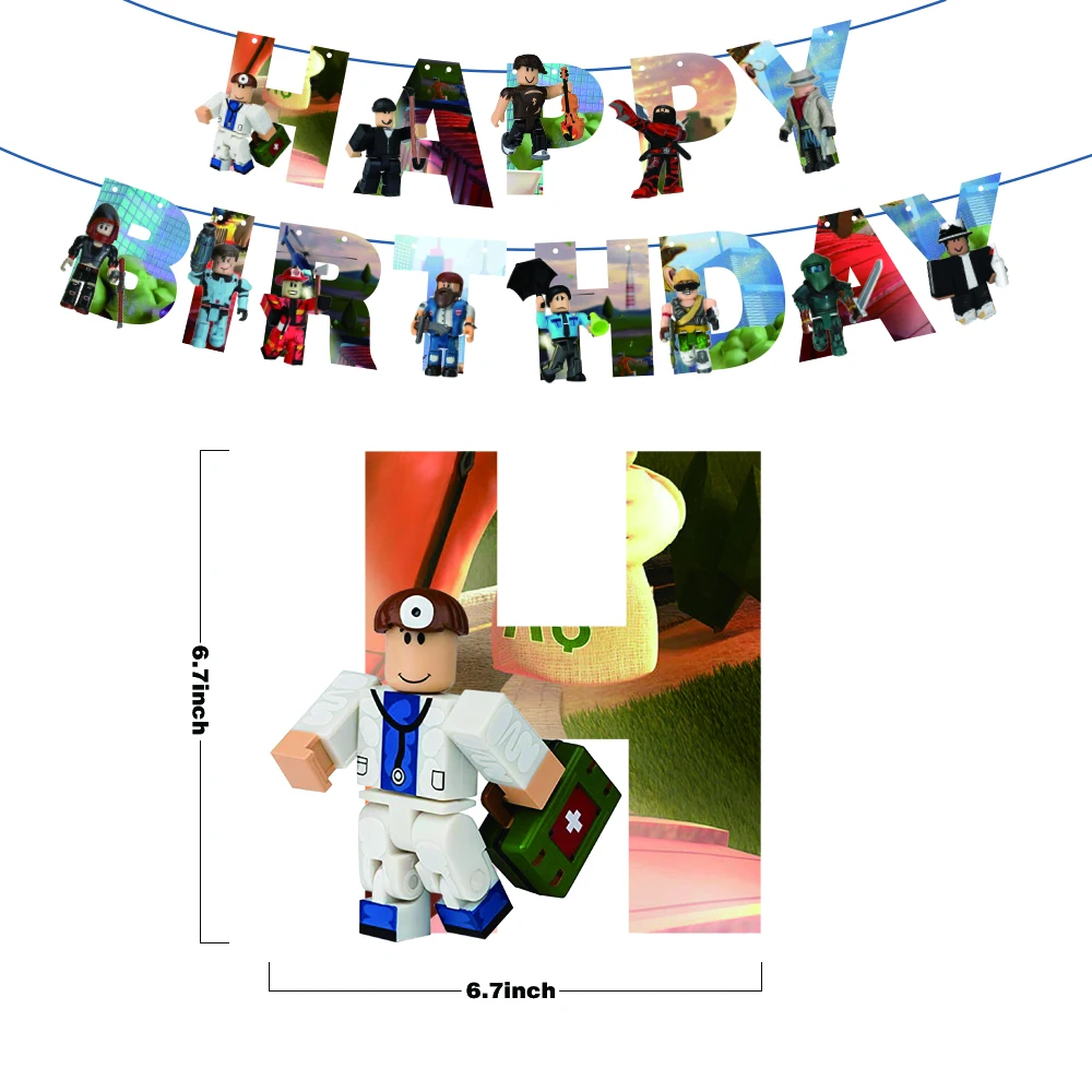 Decorações de aniversário do balão Roblox Roblox Festa de Aniversário tema  Incluem Banner Cake Topper Balões Para Crianças Festa de Aniversário  Fornece 33 Pcs