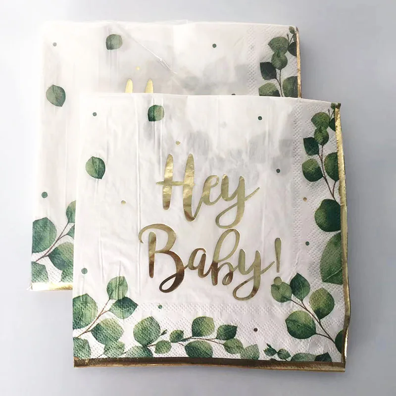 Бумажные салфетки с принтом зеленых листьев из золотой фольги для декупажа ручные полотенца набор одноразовых столовых приборов салфеткой