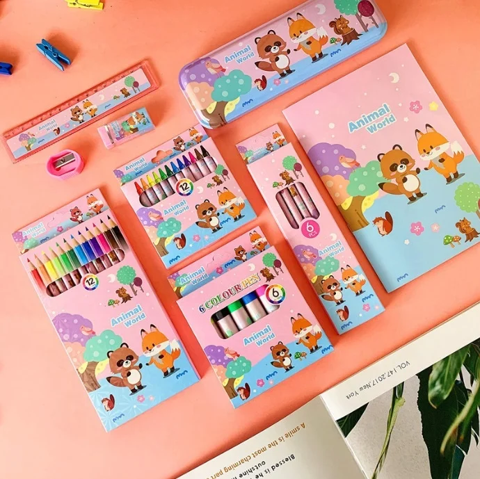Набор канцелярских принадлежностей хорошего качества картонные Стильные Детские канцелярские товары оптовая продажа креативный мультяшный набор для школы