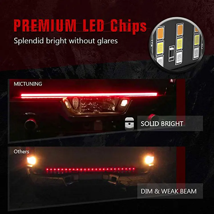 
HTAUTO Redline Тройная светодиодная световая балка для задних ворот с последовательным янтарным поворотным сигналом, полнофункциональный обратный тормоз 