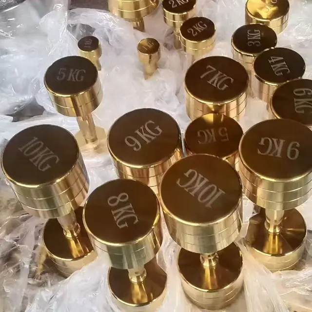 MEET Wholesale Pure Steel Adjustable Dumbbells Gold Electroplated Head Dumbbell Set for Gym Weightlifting Training